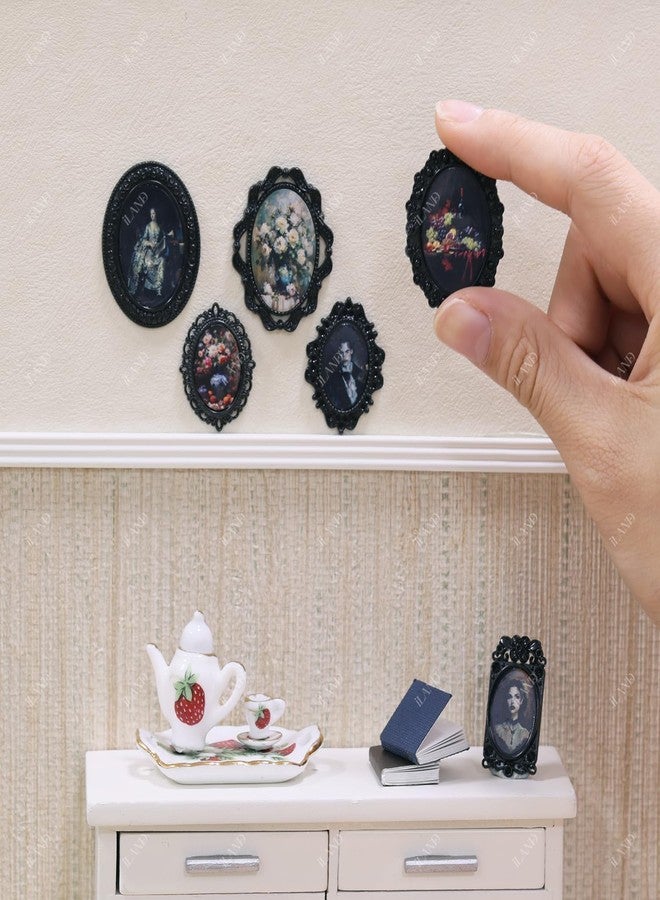 iLAND 1/12 Scale Accessories of Tiny Frames 7pcs with 14 Miniature Pictures Set for Dollhouse Miniatures Décor Also Elf Accessories Classic & Exquisite (Black Tiny Frame Art) - Image 3